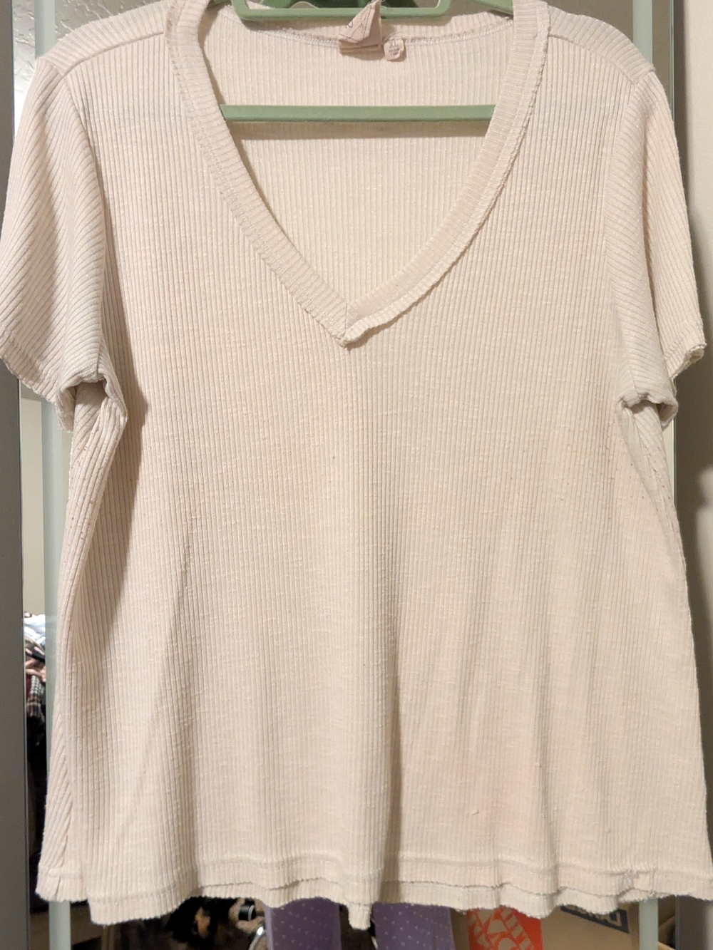 White Crow Ribbed V-Neck Tee in Cream